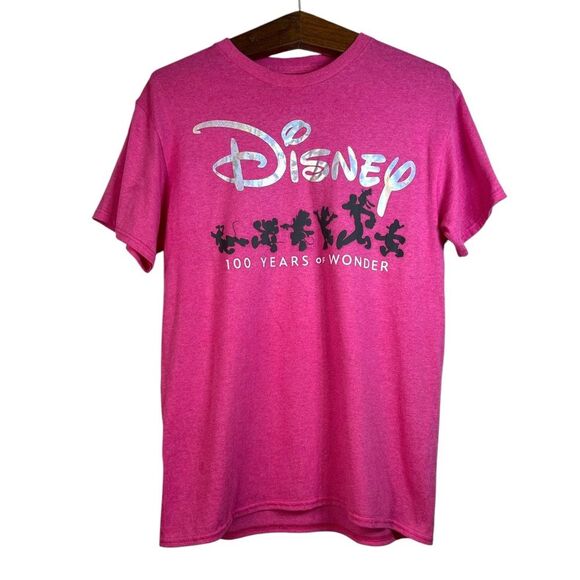 Disney 100 Years of Wonder Mickey and Friends Pink T-Shirt Holographic Size M - Picture 1 of 8
